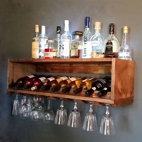 Wine Bottle Rack Glass Rack Wood Shelf Mini Bar