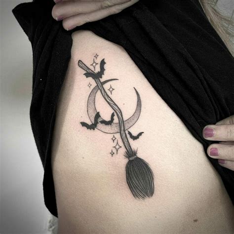 Witch Broom Tattoo Broom Blackwork Witch Tattoo Moon Tattoo D Wiccan