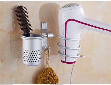 With 2 Hooks 1 Storage Cup Wall Hair Dryer Rack Hair Dryer