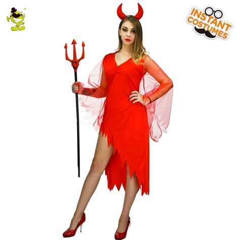 Women Devil Costume Red Evil Queen Fancy Dress Outfits For Halloween