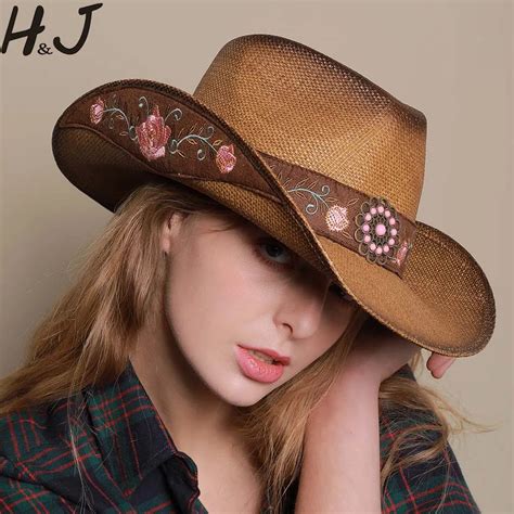 Women Western Cowboy Hat For Summer Elegant Lady Cowgirl Sombrero Hombre Caps With Handwork