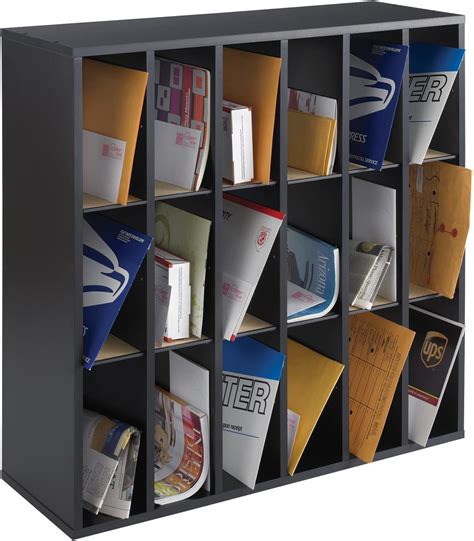 Wood 18 Compartment Mail Sorter Letter Holder Organizer In Black With