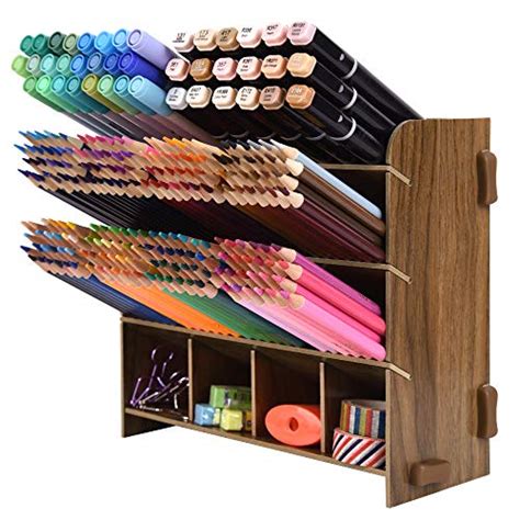 Wood Grain Board Desk Organizer Holds 240 Colored Pencils Large