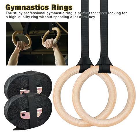 Wood Gymnastic Rings Olympic Rings With Adjustable Buckle 15Ft Long