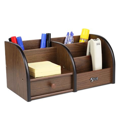 Wooden Desk Organizer With Drawers Classic Wood Desktop Tabletop