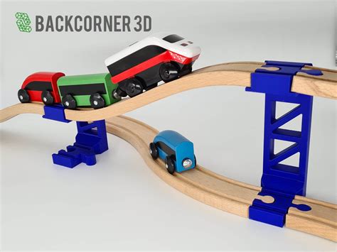 Wooden Train Track Sky Bridge Pillars Backcorner 3D