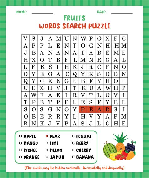 Word Search Game Fruits Word Search Puzzle Worksheet For Learning