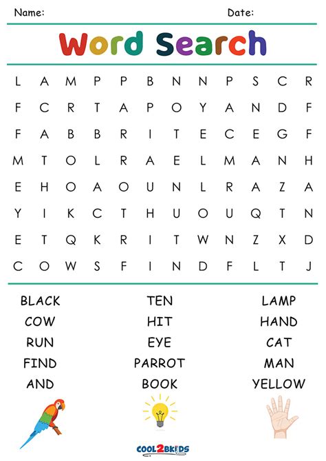 5 Easy Word Search Printables for Kids