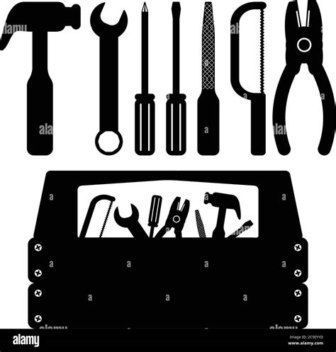 Work Tools Black Saw Wrench Hammer Screwdriver Icon Set Handyman Services Toolbox Vector