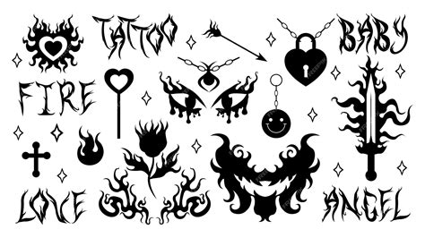 Y2k Tattoo Stickers Flame And Fire Chain Heart Sword Flower